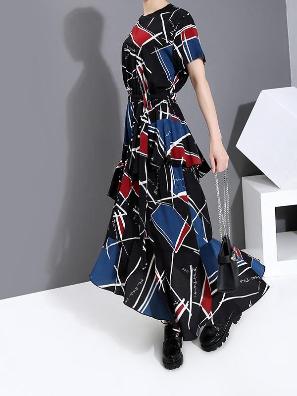 Loose Floral A-Line Stratified Long Dress
