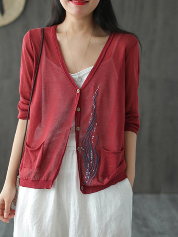 SIMPLE LIGHT KNITTING EMBROIDERED SHIRT