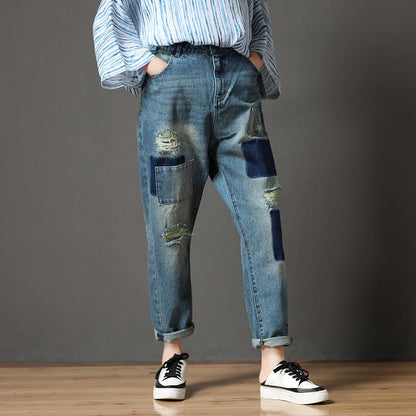 Cotton Blue Casual Summer Women Hole Jeans Pants