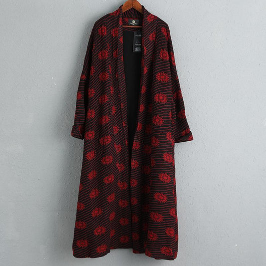 Winter Casual Floral Cardigans Long Sleeve Coat