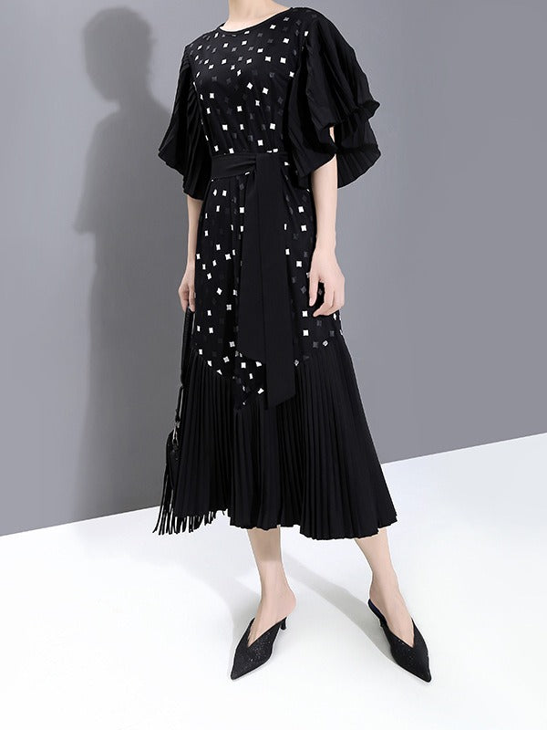 LOOSE GRACEFUL RUFFLED STARS LONG DRESS