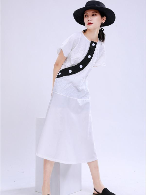 Irregular Split-Joint A Line Button Midi Dress