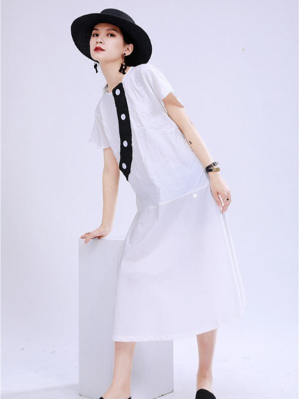 Irregular Split-Joint A Line Button Midi Dress