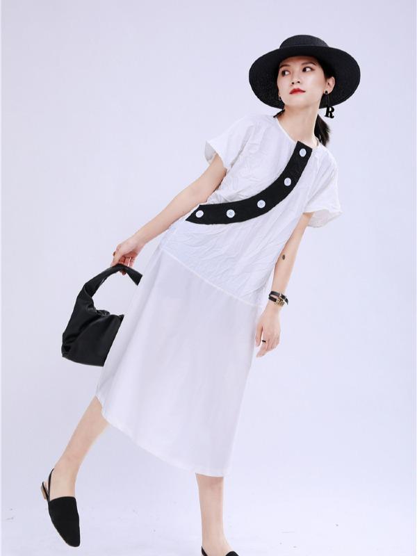 Irregular Split-Joint A Line Button Midi Dress
