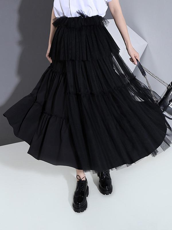 New Empire Solid Pleated Gauze Skirt