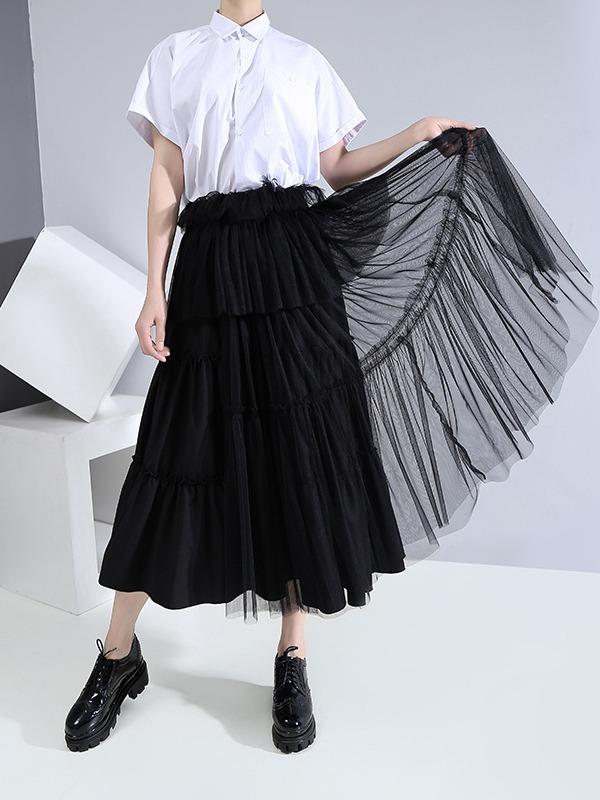 New Empire Solid Pleated Gauze Skirt