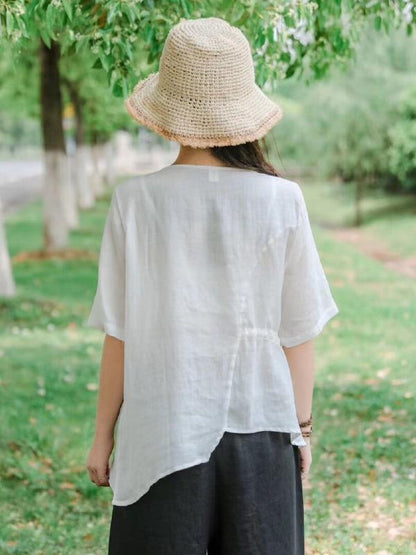 Vintage Irregularity  Drawstring Elasticity Waist Tops