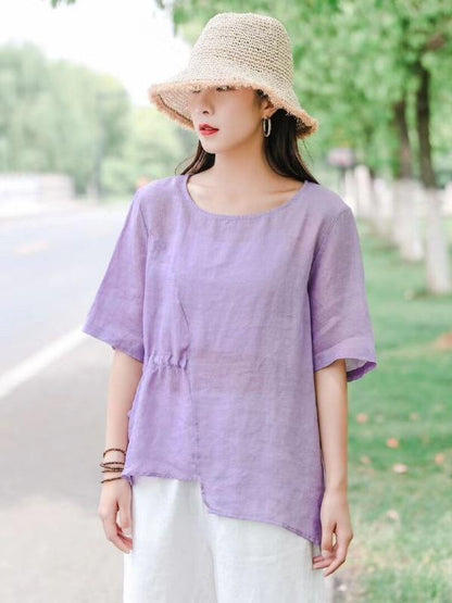 Vintage Irregularity  Drawstring Elasticity Waist Tops