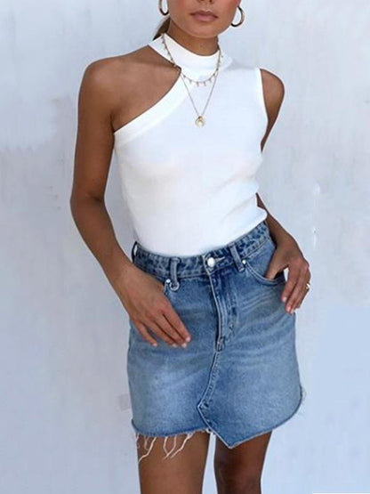Sexy Solid Cold Shoulder T-shirt