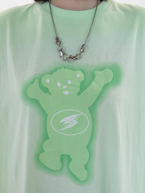 Vintage Round-Neck Bear Print Loose T-Shirts Tops