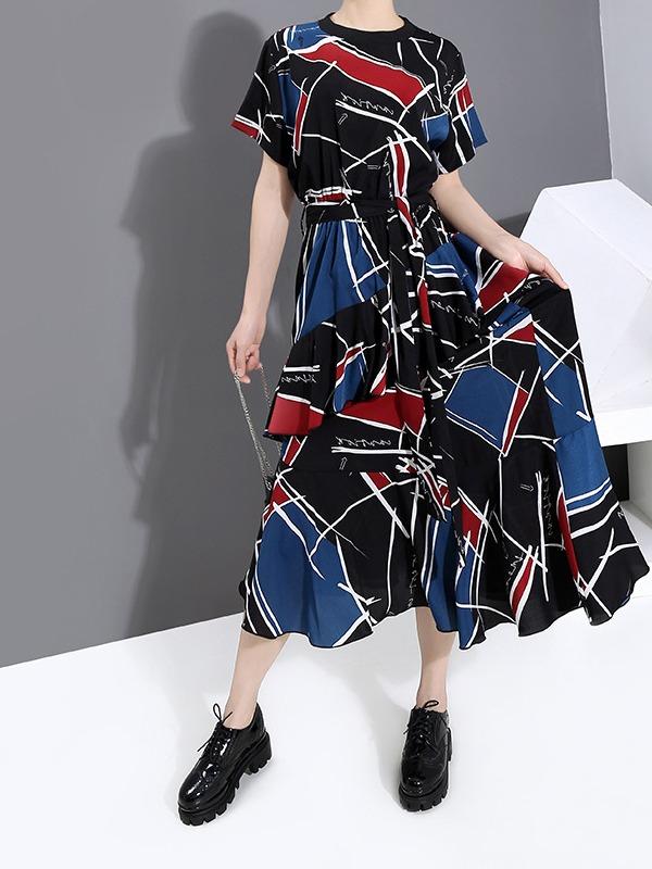 Loose Floral A-Line Stratified Long Dress