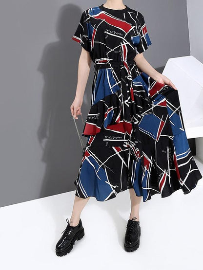 Loose Floral A-Line Stratified Long Dress