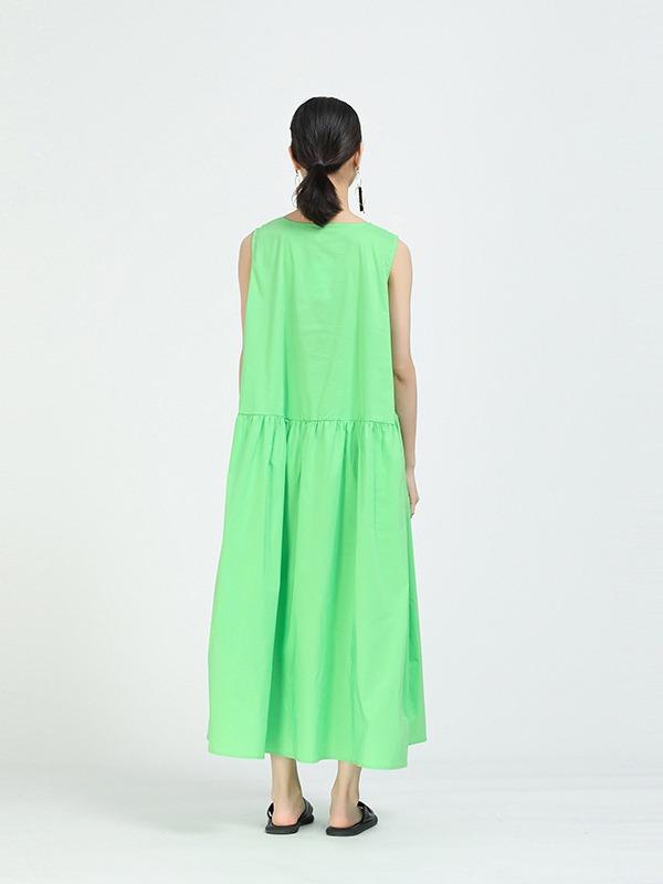 Loose A-Line Sleeveless Big-Hem Midi Dress