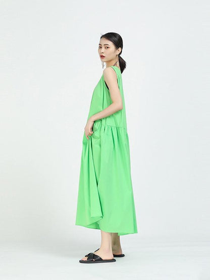Loose A-Line Sleeveless Big-Hem Midi Dress