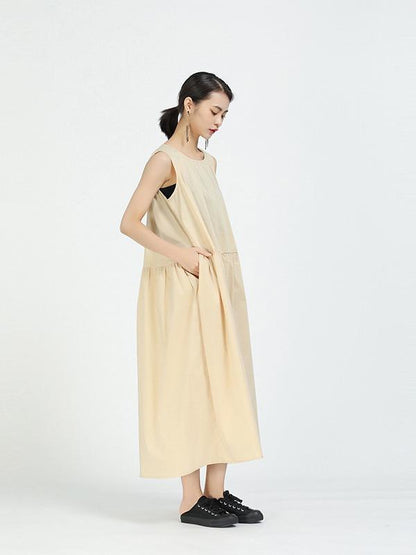 Loose A-Line Sleeveless Big-Hem Midi Dress