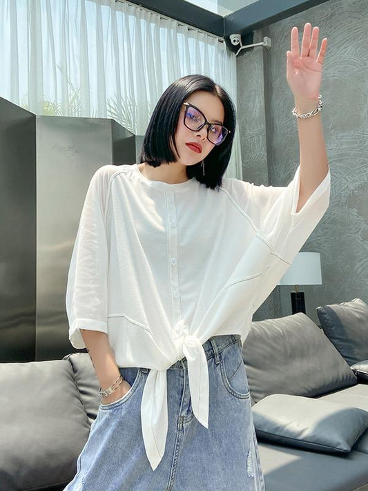 Plus Size Loose Chiffon Solid Split-Joint Blouse