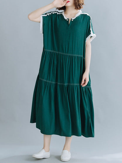 LOOSE SPLIT-JOINT PLEATED MIDI DRESS