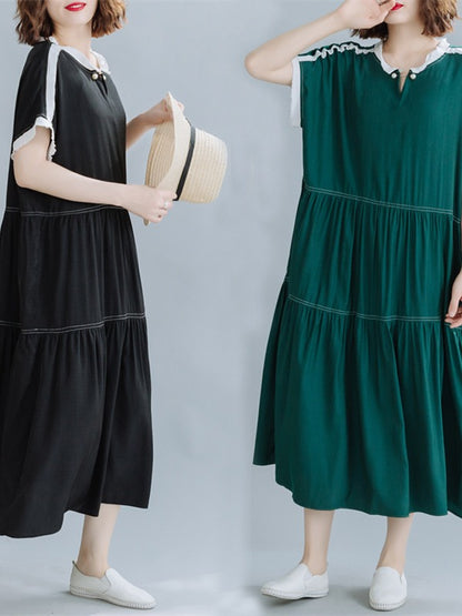 LOOSE SPLIT-JOINT PLEATED MIDI DRESS
