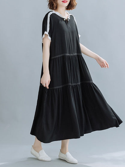 LOOSE SPLIT-JOINT PLEATED MIDI DRESS