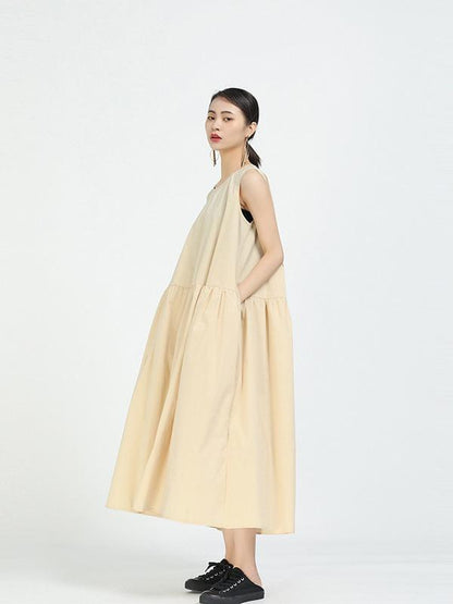 Loose A-Line Sleeveless Big-Hem Midi Dress