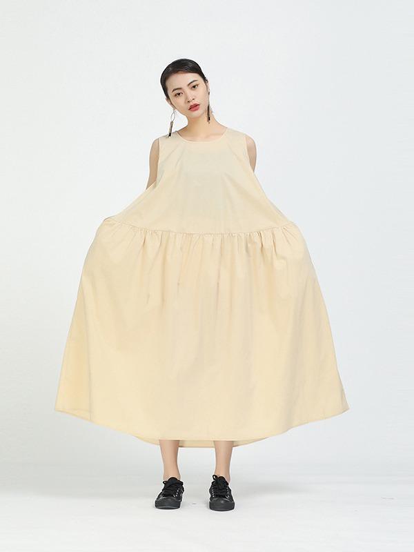 Loose A-Line Sleeveless Big-Hem Midi Dress