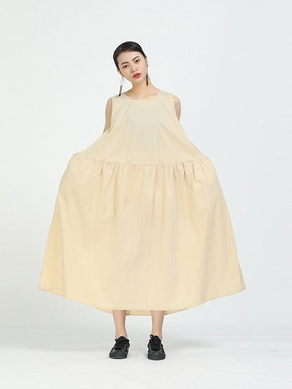 Loose A-Line Sleeveless Big-Hem Midi Dress