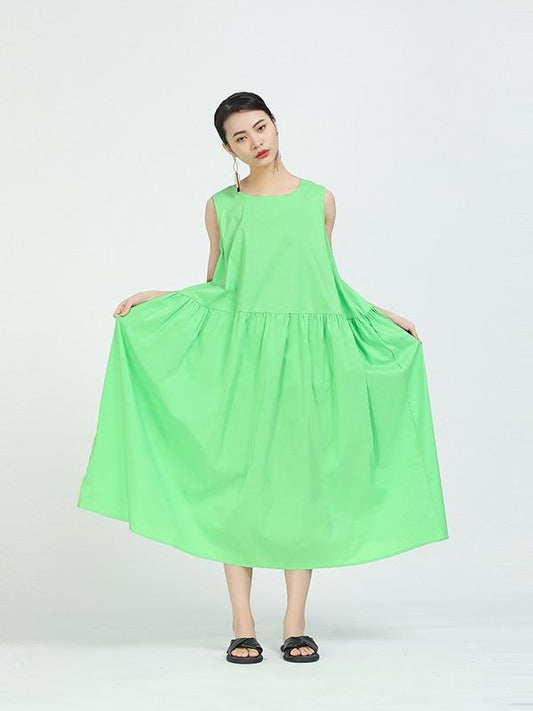 Loose A-Line Sleeveless Big-Hem Midi Dress