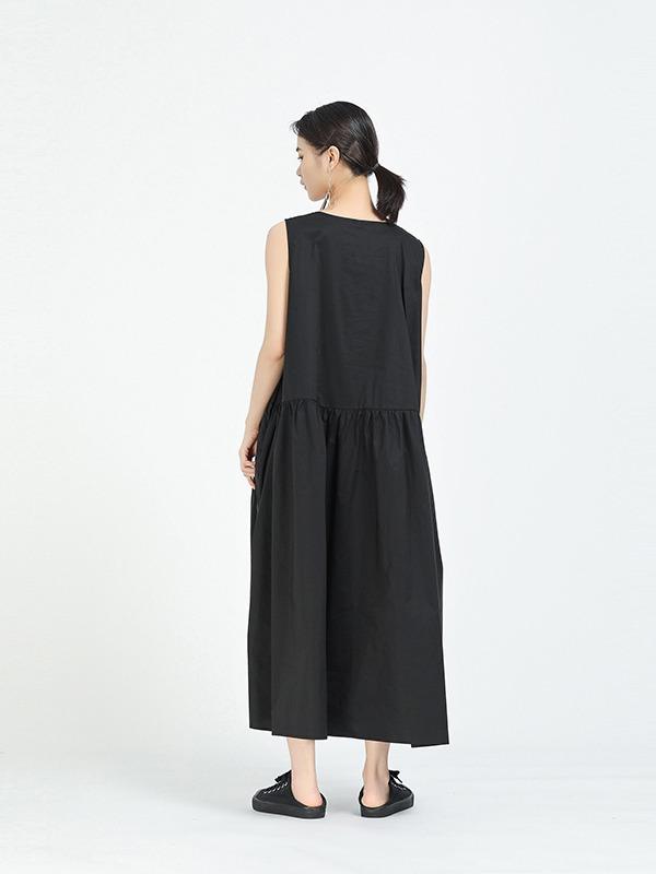 Loose A-Line Sleeveless Big-Hem Midi Dress