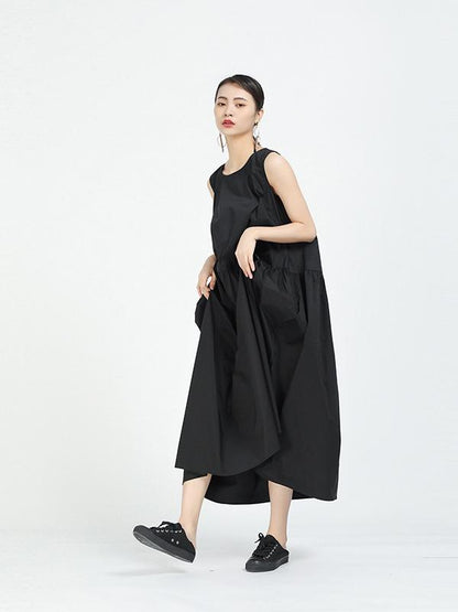 Loose A-Line Sleeveless Big-Hem Midi Dress