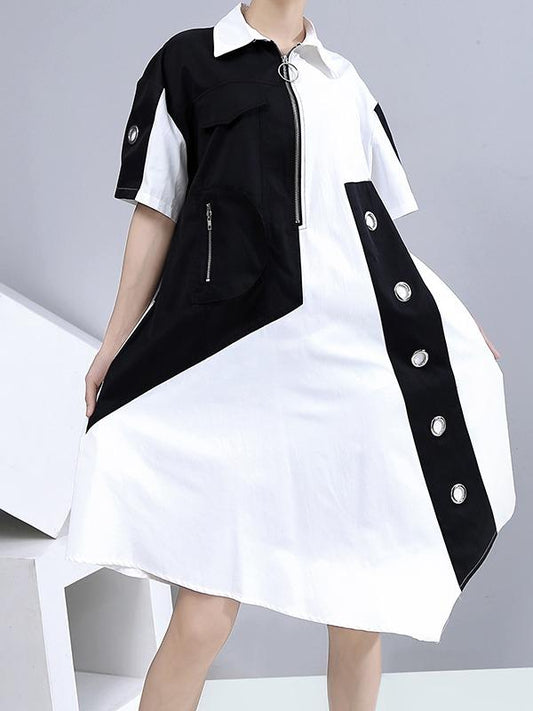 Fashion Split-Joint Irregularity Lapel Shirt Dress