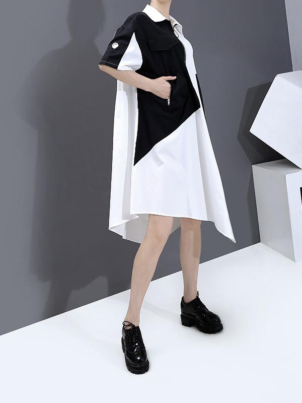 Fashion Split-Joint Irregularity Lapel Shirt Dress