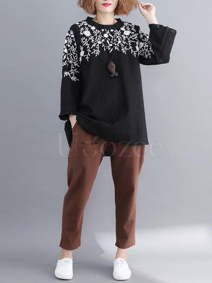 Loose Embroidered Round-neck Shirt