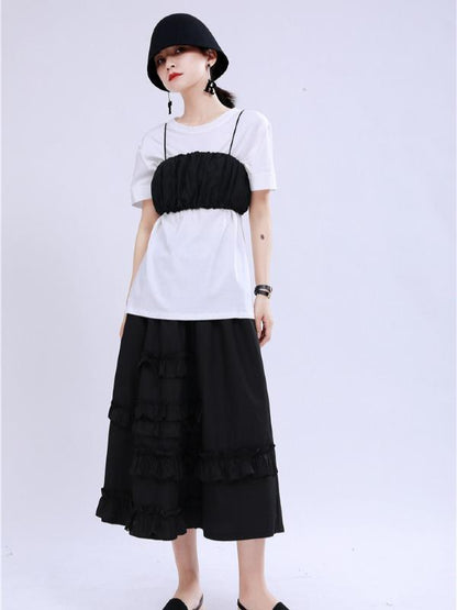Original Two-Pieces Bishop Sleeve Round-Neck T-Shirt