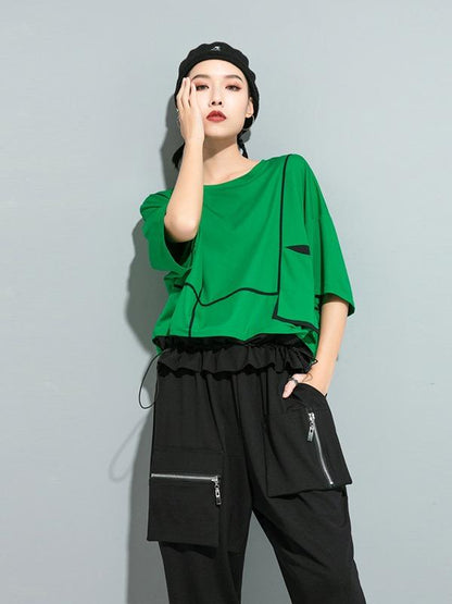 Loose Split-Joint Solid Bat Sleeves T-Shirt