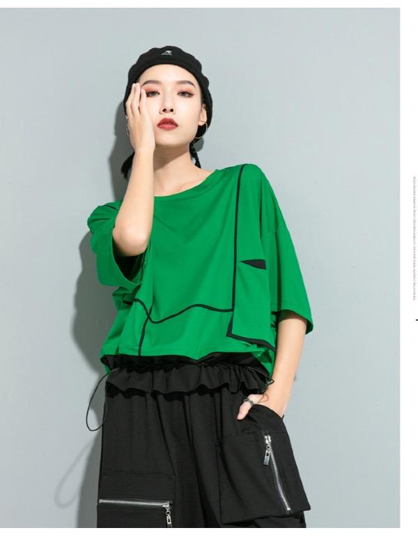 Loose Split-Joint Solid Bat Sleeves T-Shirt