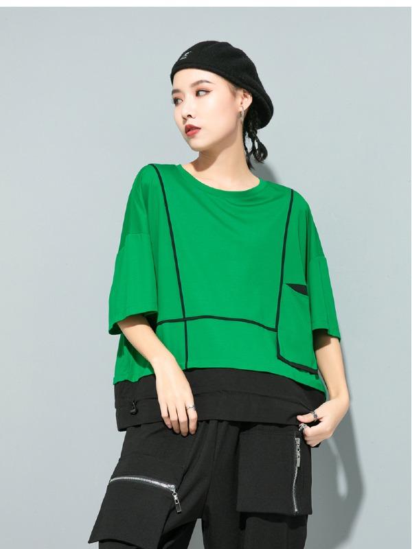 Loose Split-Joint Solid Bat Sleeves T-Shirt