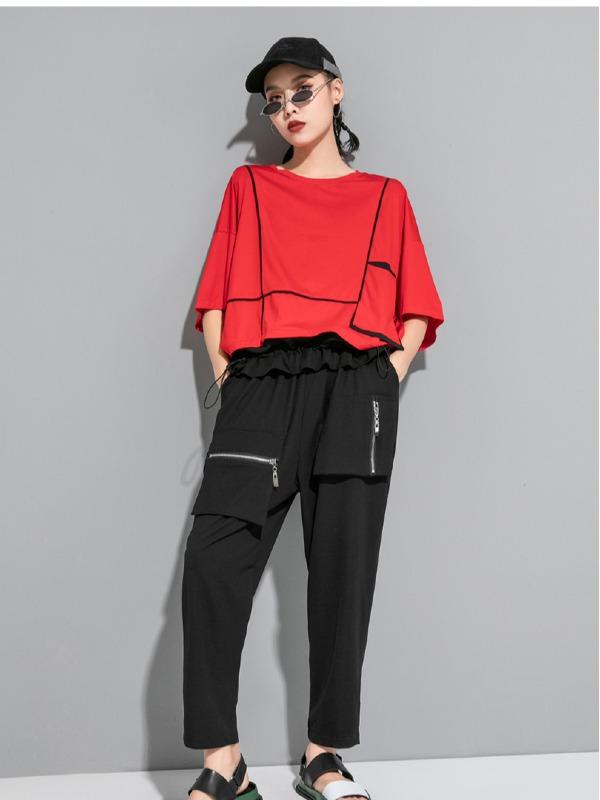 Loose Split-Joint Solid Bat Sleeves T-Shirt