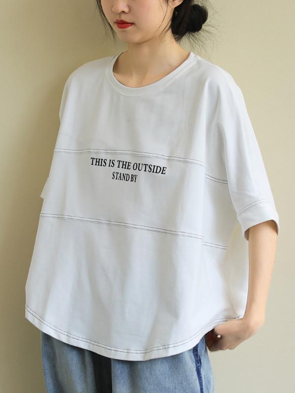 Plus Size Loose Solid Letter Print T-Shirt