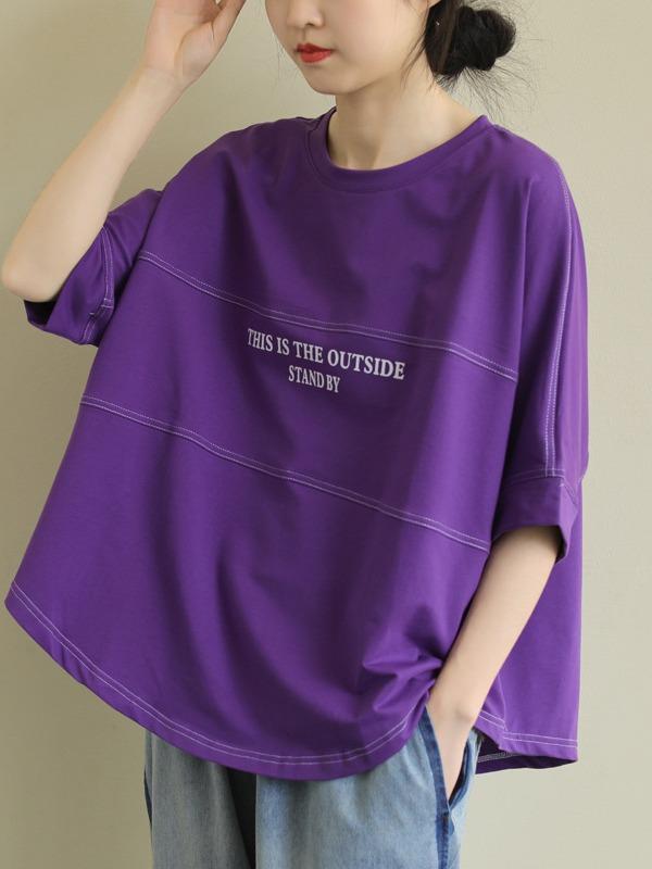 Plus Size Loose Solid Letter Print T-Shirt