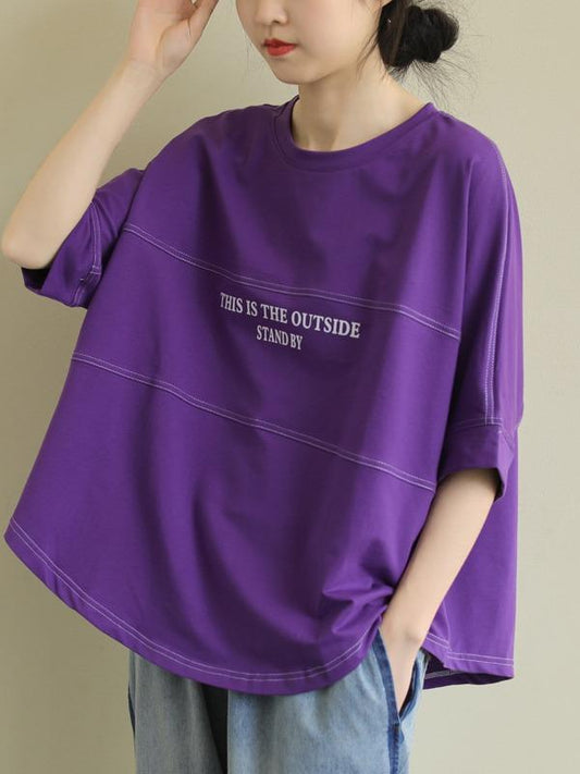 Plus Size Loose Solid Letter Print T-Shirt