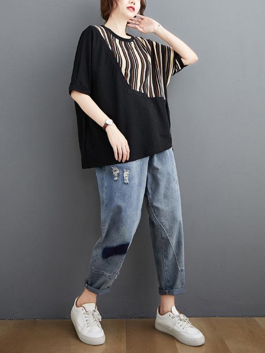 Casual Split-Joint Striped T-Shirts