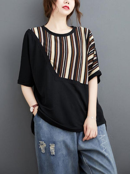 Casual Split-Joint Striped T-Shirts