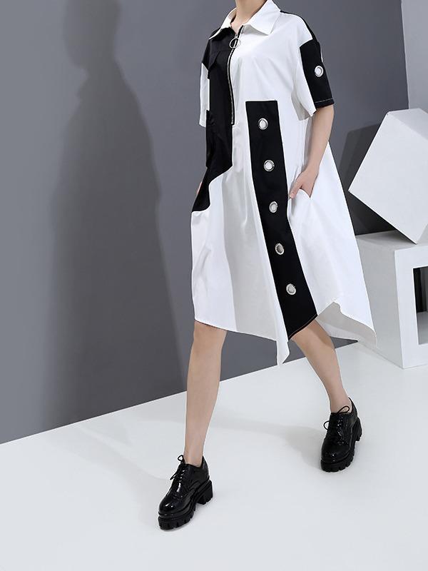Fashion Split-Joint Irregularity Lapel Shirt Dress