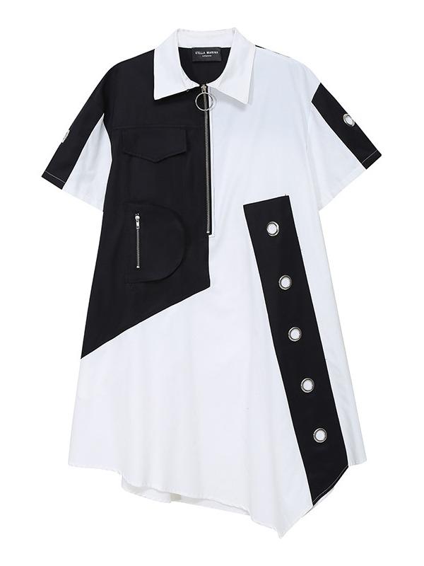 Fashion Split-Joint Irregularity Lapel Shirt Dress