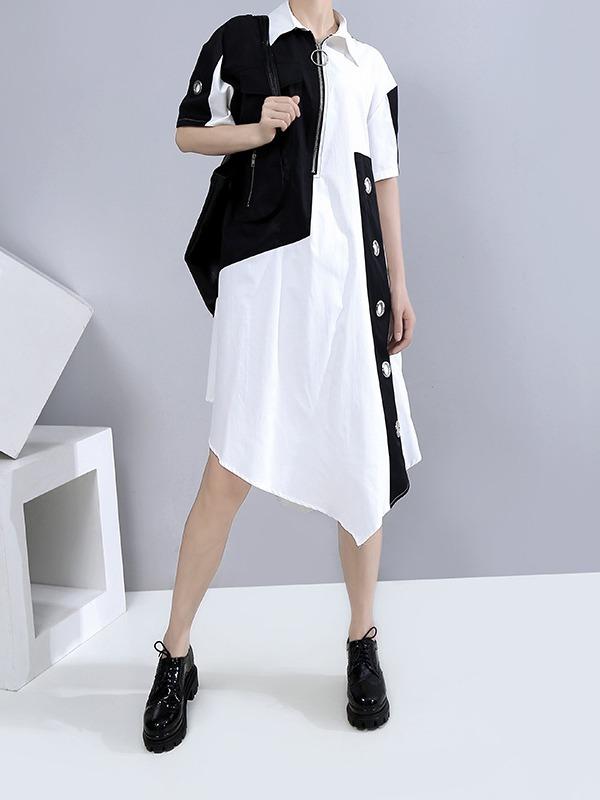 Fashion Split-Joint Irregularity Lapel Shirt Dress