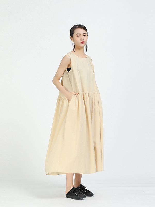 Loose A-Line Sleeveless Big-Hem Midi Dress