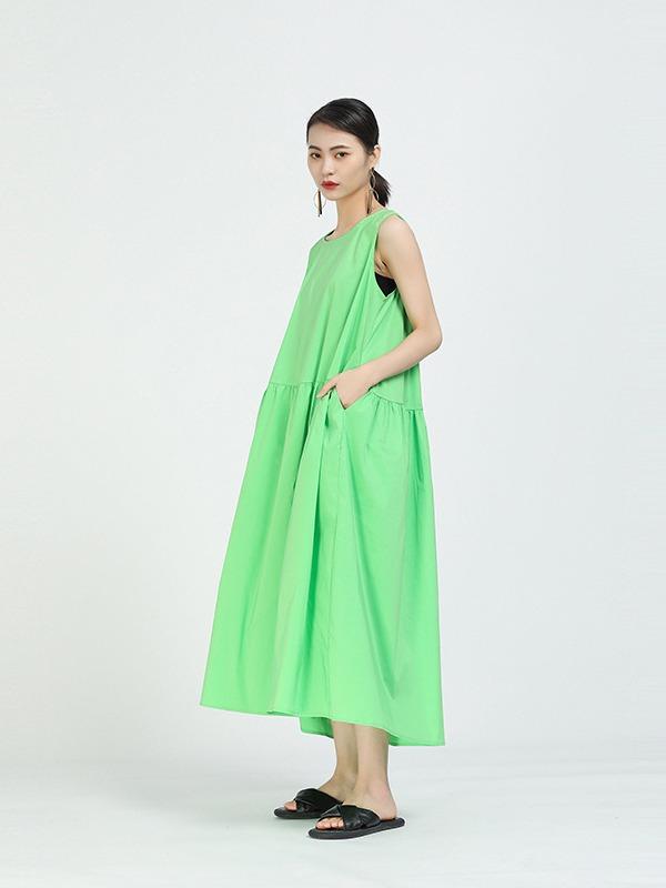 Loose A-Line Sleeveless Big-Hem Midi Dress