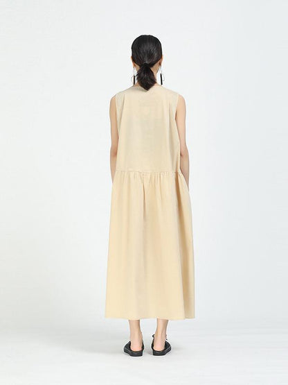 Loose A-Line Sleeveless Big-Hem Midi Dress