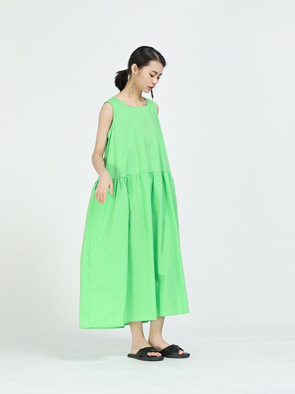Loose A-Line Sleeveless Big-Hem Midi Dress