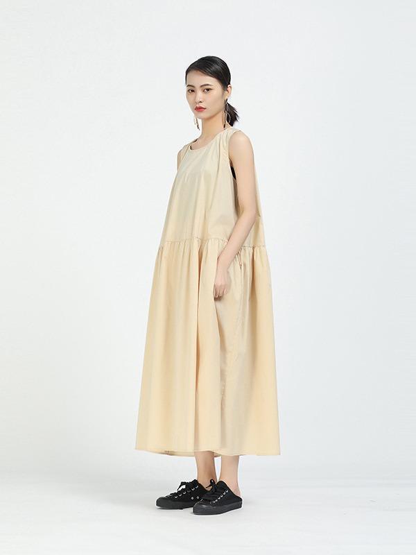 Loose A-Line Sleeveless Big-Hem Midi Dress